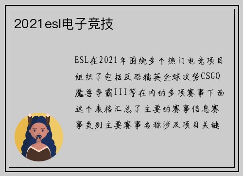 2021esl电子竞技